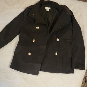 H&M Womens Olive Green Double-Breasted Peacoat